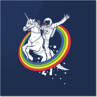astronaut riding a unicorn Posters and Art